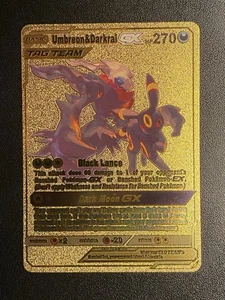 Tarjeta de exhibición de coleccionista Pokémon Gold Foil Fan Art Umbreon y Darkrai GX Tag Team - Imagen 1 de 3