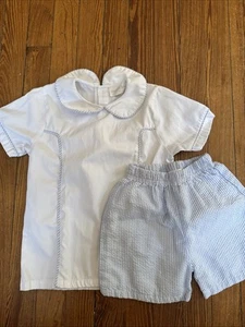 Boys' Cecil & Lou Blue & White Seersucker Shorts Set Size 6 - Picture 1 of 5