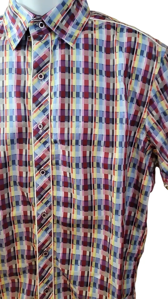 VTG Robert Graham Men M Multicolor Short Sleeve Collared Button Down Blend Shirt - Image 1 of 4