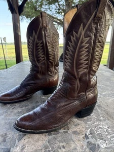 VINTAGE WESTERN PANHANDLE SLIM BROWN OSTRICH LEG ENGINEER TRAIL BOSS BOOTS 10 D - Picture 1 of 10