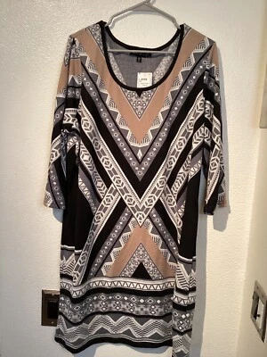 DEREK HEART PLUS women's pull over dress NWT 2X geo pattern stretch knee high - Image 1 of 4