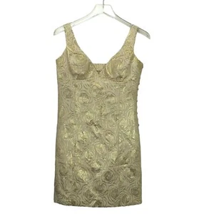 Tibi Dress Size 6 Gold Metallic Ivory Silk Wool Cocktail Sleeveless Mini - Picture 1 of 6