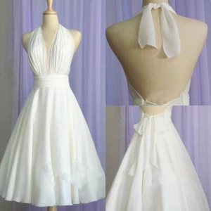 Halter Neck Wedding Dresses Tea Length Sweet Chiffon Summer 2025 Bridal Gowns - Picture 1 of 12