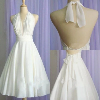 Vestidos de novia cuello halter longitud té dulce gasa verano 2025 vestidos de novia Foto 1 de 4