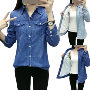 Mujer Sherpa Vellón Forrado Denim Camisa Chaqueta Prendas para el torso Botón a Presión Solapa Bolsillo - Imagen 1 de 14
