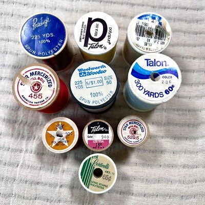 10 Spools Sewing Thread ASSORTED COLORS, Red, White, Brown, Light Blue, Yellow . - Image 1 of 3