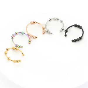 Womens Anti Anxiety Fidget Ring Stress Relief Rotatable Beads Spinner Rings - Picture 1 of 15
