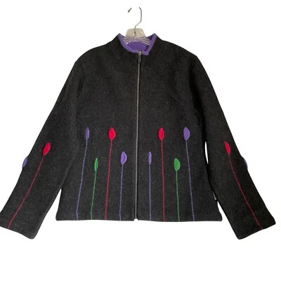 Cardigã Orvis Feminino L Multicolorido Lã Abstrata Zíper Completo Feito Artisticamente na Escócia - Imagem 1 de 4