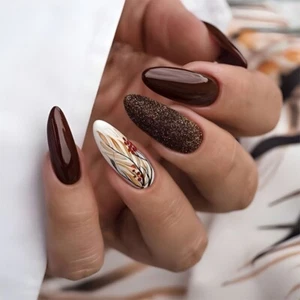 French Fake Nail Wheat Designs False Nail,Artificial Nail Glues on Nail Set - Picture 1 of 8