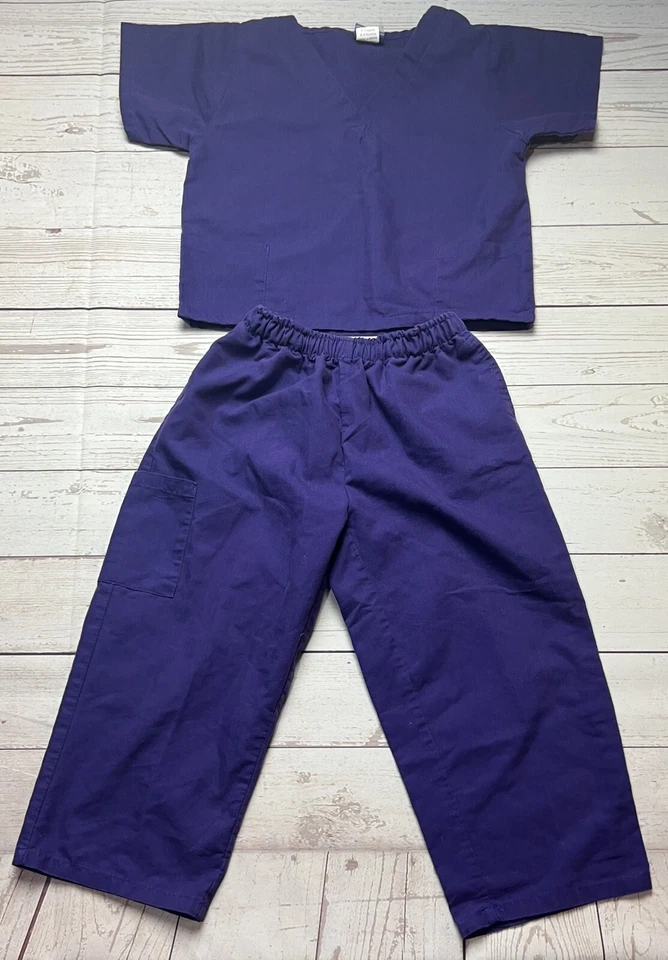 Kids American Dream Doctor Nurse Scrubs Purple TOP Size 2T/3T BOTTOMS Size 4-6T - Imagem 1 de 4