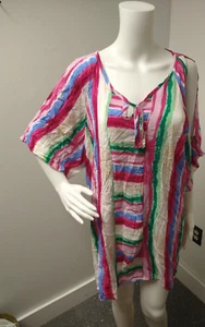 Reborn Cold Shoulder Tunic Womens 3X Multicolor Striped Spring Boho Tie dye - Picture 1 of 10