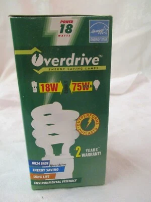 Overdrive mini Spiral Energy Saver Light Bulb 18W-75W GU24 Base NIB new (MM) - Image 1 of 3