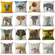Case Pillow Elephant Cartoon Linen Cotton Square Sofa Cover Cushion Home Decor