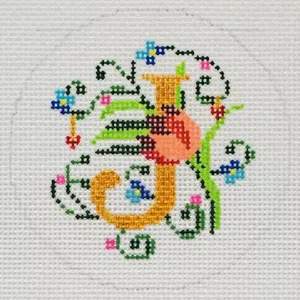 Needlepoint Handpainted Lee BJ Canvas Letter J 3" - Picture 1 of 1