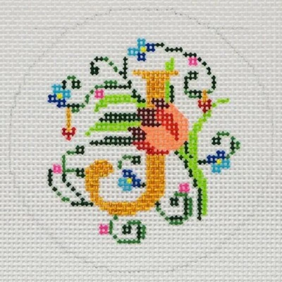 Needlepoint Handpainted Lee BJ Canvas Letter J 3" - Image 1 of 4