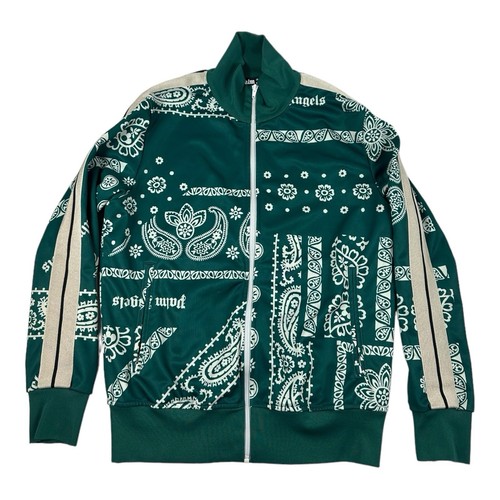 PALM ANGELS GIACCA BANDANA VERDE UOMO TRACK TOP FULL ZIP TAGLIA LARGE L AUTENTICA