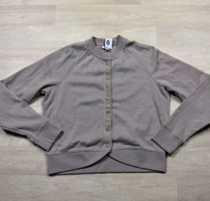 Neu mit Etikett J. Jill Cardigan Pullover grau Samtbesatz Druckknopf Boho Rundhalsausschnitt Sweatshirt XXS - Bild 1 von 6