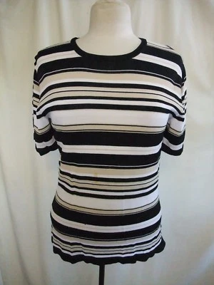 Damas Top Evie UK 10-12, negro/beige/marfil rayas viscosa mezcla, elástico 1763 Foto 1 de 2