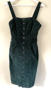 Free People Corduroy Pinafore Dress size X small 6 Green short Button down - Picture 1 of 4