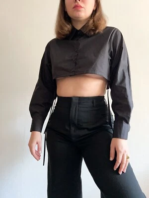 NWT! Alexander Wang Women's Cropped Shirt Casual Button-Up Cotton Blous Top S-M - Image 1 of 4