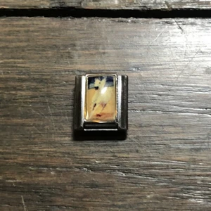 Neu aus altem Lagerbestand weißes Pferd schwarze Nase Foto italienisches Bettelarmband Glied 9 mm - Bild 1 von 3