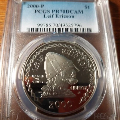 2000 Leif Ericson Silver Dollar - PCGS PR70 DCAM - Image 1 of 4