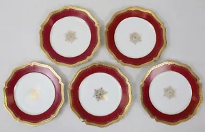 "5 platos de almuerzo de ensalada antiguos astillados Wm Guerin LIMOGES 8,25"" copo de nieve dorado rojo" - Imagen 1 de 12