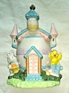 Uovo di Pasqua Casa Chiesa in porcellana dipinta a mano fatta per luce - Foto 1 di 12