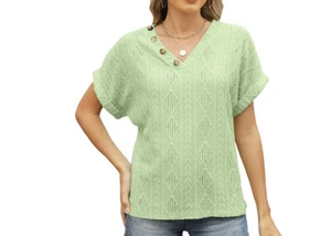 New Arrival !spring and Summer Fashion V-Neck Buttons Jacquard Top - Picture 1 of 31