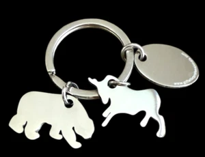 Keychain Bear and Bull Silverplated Silver Stock Market Oval Gifts Keychains - Picture 1 of 5
