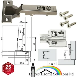 HAFELE Concealed Kitchen Door Cabinet Click On Hinge 110 Degree + Mounting Plate - Picture 1 of 8