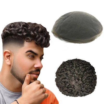 N.L.W Toupee para Hombre 10mm Rizo Encaje Completo Cabello Humano Piezas Base Natural 10x8" Foto 1 de 4