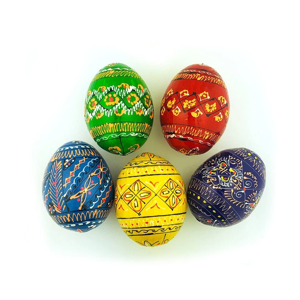 ALEXANDRA INTERNATIONAL Wooden Hand Painted Ukrainian Pysanky Easter Eggs Pysanki Easter SET OF 5 EGGS