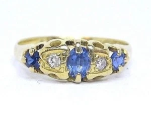 Zafiro 0.45ct. Y Diamantes 0.10ct. Oro Amarillo 18k. GB Vintage Anillo Talla M - Imagen 1 de 2
