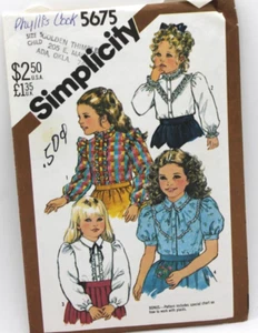 Western/Victorian Child Blouses Simplicity Pattern #5675 Size 5 Set Vintage - Picture 1 of 3