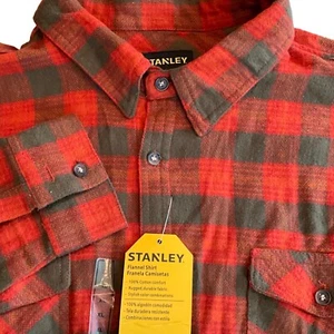 Stanley Mens Flannel Shirt XL Brick Red & Olive Green Plaid - Picture 1 of 5