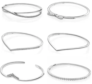 S925 Steriling Silver Bangle BRacelet Sparkling Wishbone bangle BRacelet - Picture 1 of 13