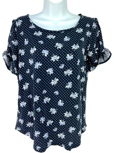 LOFT Outlet Top M Blue Scoop Neck Cold Shoulder Twisted Short Sleeves All Cotton - Picture 1 of 18