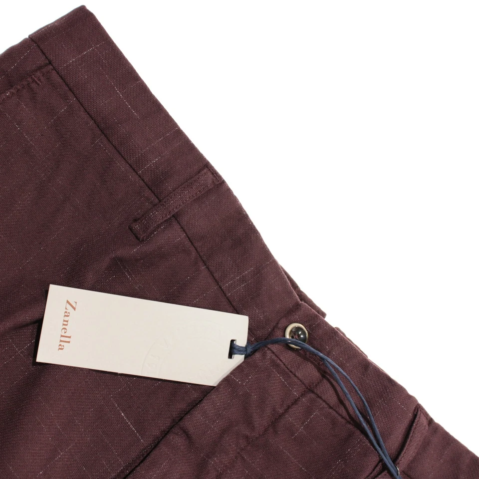 Zanella Chinos / Casual Pants Size 34 US Noah In Burgundy Plaid Cotton Blend