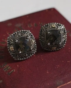 Sterling Silber facettierte Rauchtopas Ohrstecker mit 14k Akzenten - Bild 1 von 8