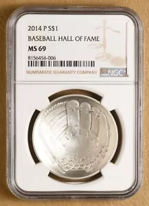 2014 P Baseball Hall of Fame Commemorative Silver Dollar NGC MS69 - Picture 1 of 2