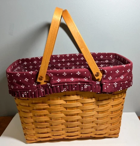 Longaberger magazine basket; 2  liners and protector; 11 1/4" x 15 1/2" x 8" Cover