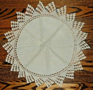 Vintage Large ecru Fabric Center Doily with crochet edging - Picture 1 of 3