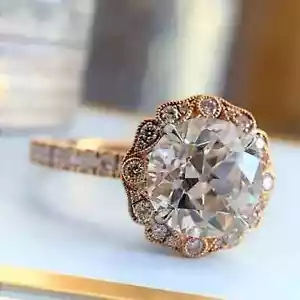 2Ct Round Cut Real Moissanite Men's Art Deco Flower Ring 14K Rose Gold Over - Picture 1 of 4