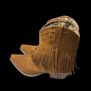 Bota Dingo Cassidy Western para mujer marrón flecos tachonados talla 7,5 M - Imagen 1 de 8