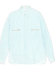 BENETTON Mens Shirt Small Turquoise Striped Cotton DY14 - Picture 1 of 4