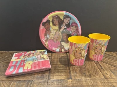 BARBIE Best Friends LARGE PAPER PLATES (8), Napkins (16) & Cups (2) Party Pack! - Image 1 of 4