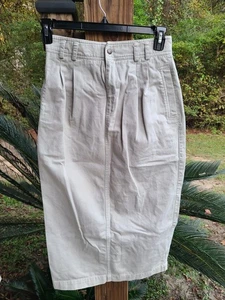 Vintage Lizsport Rock Plissee Bleistift Khaki Creme Baumwolle Gr. 10 (Y2K) - Bild 1 von 4