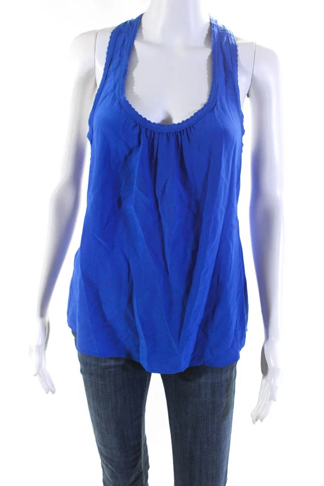Camiseta sin mangas Trina Turk para mujer dobladillo festoneado cuello redondo espalda deportiva azul talla mediana Foto 1 de 4