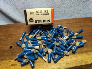 (100) RB14-188 Sta-Kon Nylon Insul. Female Disconnect  16-14 AWG NOS .187×.020 - Picture 1 of 5